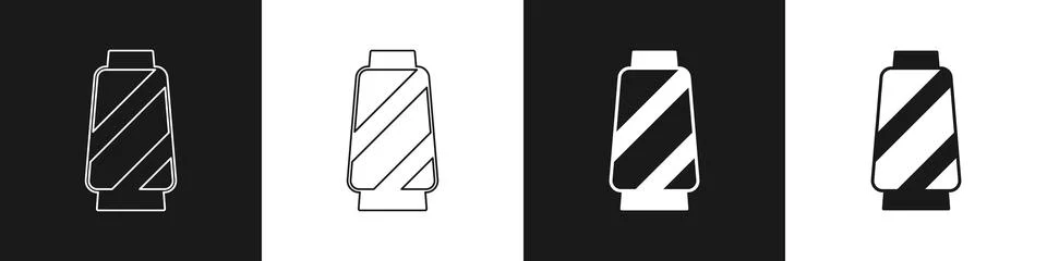 Set Sewing thread on spool icon isolated on black and white background. Yarn Illustrazione stock