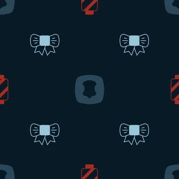 Set Sewing thread on spool, Leather and Gift bow on seamless pattern. Vector Stock Illustration