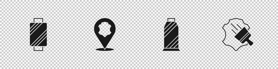 Set Sewing thread on spool, Leather,  and  icon. Vector Illustrazione stock