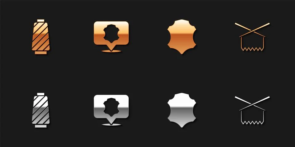 Set Sewing thread on spool, Leather, and Knitting needles icon. Vector 스톡 일러스트