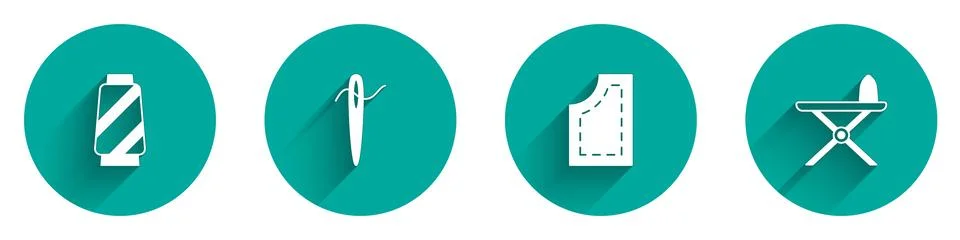 Set Sewing thread on spool, Needle for sewing with, pattern and Electric iron Illustrazione stock