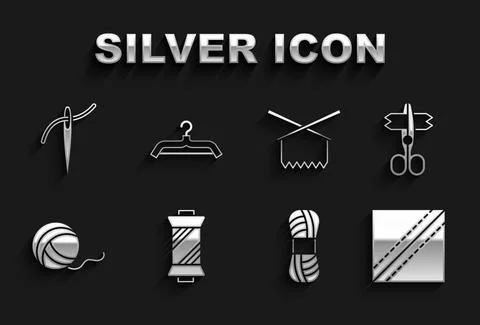 Set Sewing thread on spool, Scissors, Textile fabric roll, Yarn, ball, Knitting 스톡 일러스트