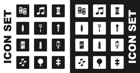 Set Sewing thread on spool, Spatula, Rolling pin, Gamepad, Joystick for arcade Stock Illustration