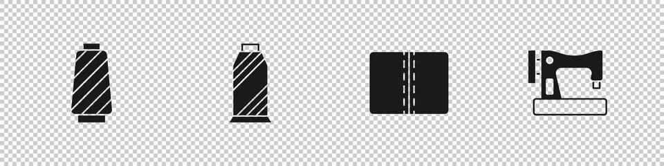 Set Sewing thread on spool, , Textile fabric roll and machine icon. Vector Stock Illustration