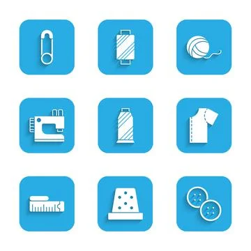 Set Sewing thread on spool, Thimble for sewing, button, pattern, Tape measure Stockillustratie