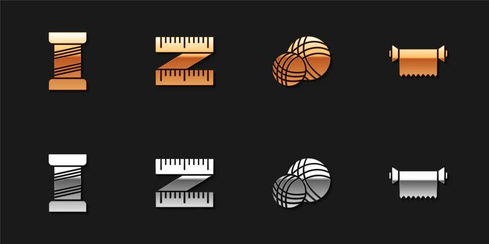 Set Sewing thread, Tape measure, Yarn ball and Textile fabric roll icon. Vector イラスト素材