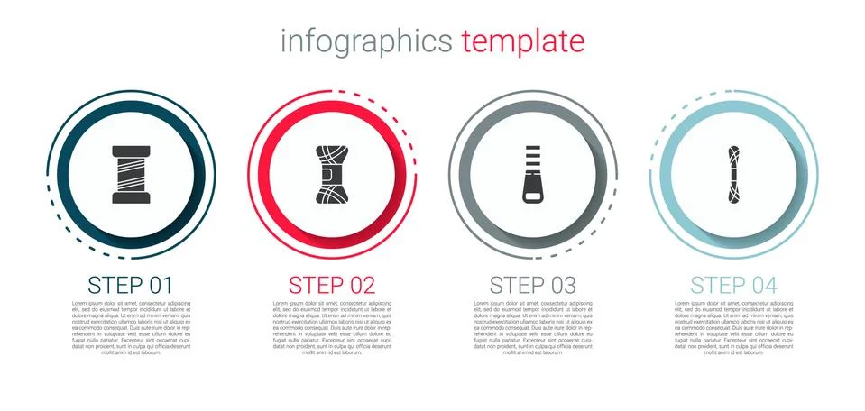 Set Sewing thread, Yarn, Zipper and . Business infographic template. Vector Illustrazione stock