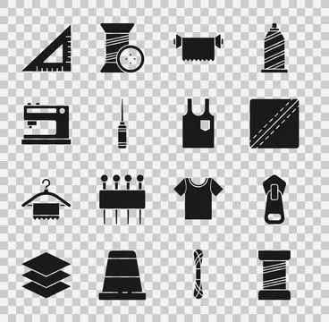Set Sewing thread, Zipper, Pattern, Textile fabric roll, Awl tool, machine, T 스톡 일러스트