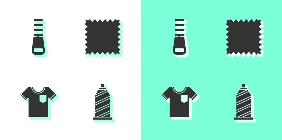 Set Sewing thread, Zipper, T-shirt and Leather icon. Vector Illustrazione stock