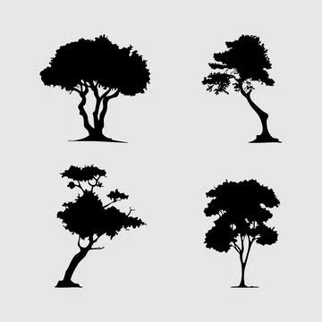 Set of shade tree silhouette Stock Illustration