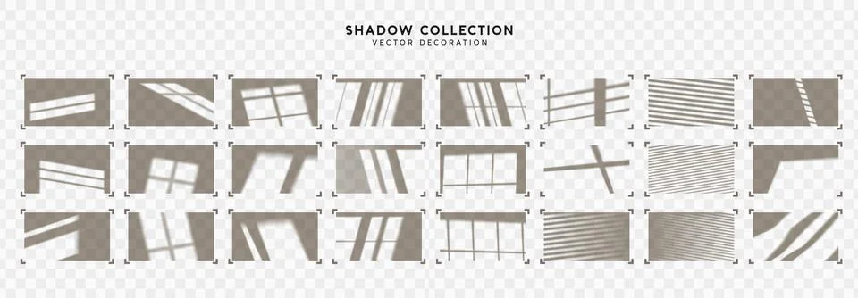 Set of Shadow overlay window frames. Effect light transparent shadow. Realist Stock Illustration