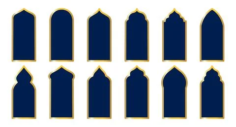 Set of shape in dark blue with gold borders.  Elegant Arabic, Moroccan and .. Illustrazione stock