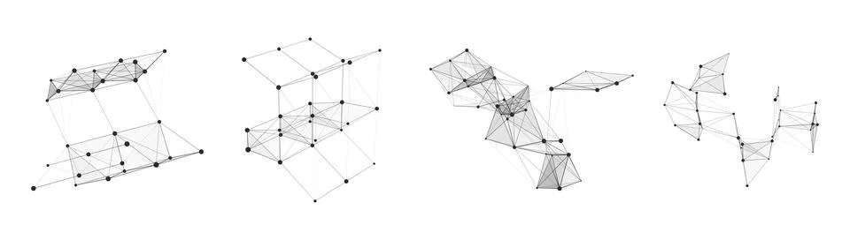 Set of shapes interpreted by artificial intelligence on white background. Net Stock Illustration