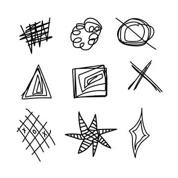 Set of shapes triangle, square, cross, lines. Hand drawn brush stroke, Vector Stock Illustration