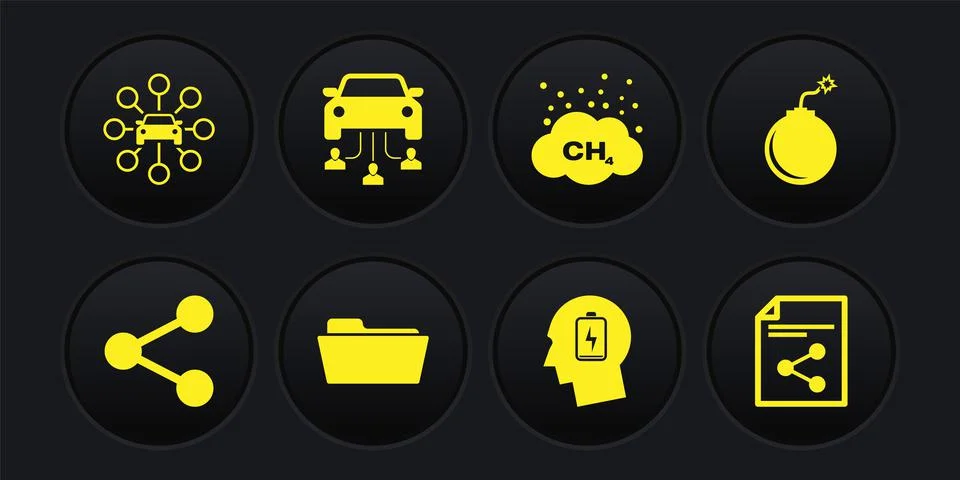 Set Share, Bomb ready to explode, Folder, Head with low battery, Methane 스톡 일러스트