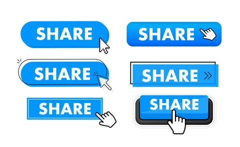 Set of Share button. Hand pointer clicking. Share web buttons Stockillustratie