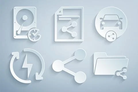 Set Share, Car sharing, Recharging, folder, file and Hard disk drive with c.. イラスト素材
