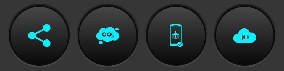 Set Share, CO2 emissions in cloud, Flight mode the mobile and Music streaming Illustrazione stock