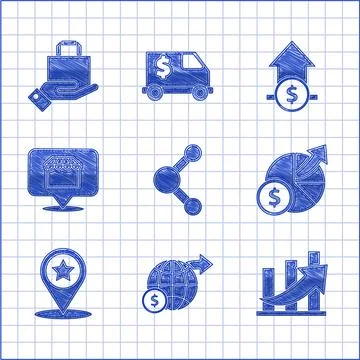 Set Share, Earth globe with dollar, Financial growth and coin, Money diagra.. Stock Illustration