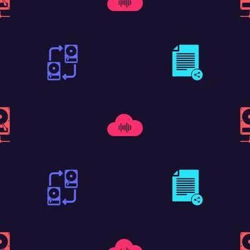 Set Share file, Data exchange with hhd, Music streaming service and Hard disk Stock Illustration