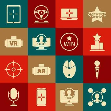 Set Share, Joystick for arcade machine, Star, Laptop, Create account screen Illustrazione stock