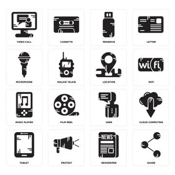 Set of Share, Newspaper, Tablet, User, Music player, Location, Microphone, Pe Illustrazione stock gratuita