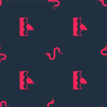 Set Shark fin in ocean wave and Snake on seamless pattern. Vector 库存插图