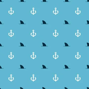 Set Shark fin in ocean wave and Anchor on seamless pattern. Vector Illustrazione stock