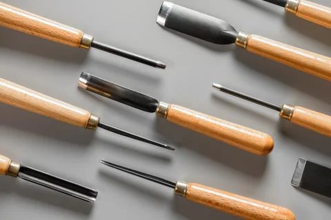 Set of sharp chisels for carving. Stock Photos