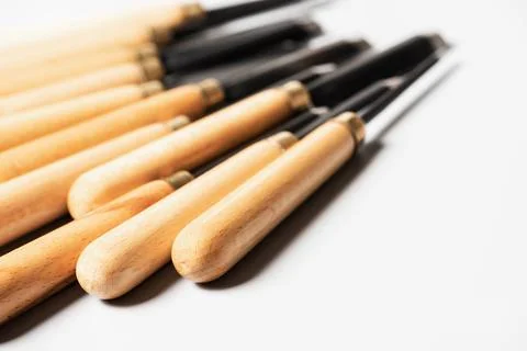 Set of sharp chisels for carving. Foto stock
