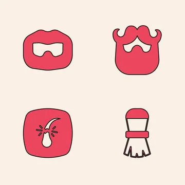 Set Shaving brush, Mustache and beard,  and Broken hair follicle icon. Vector Stock Illustration