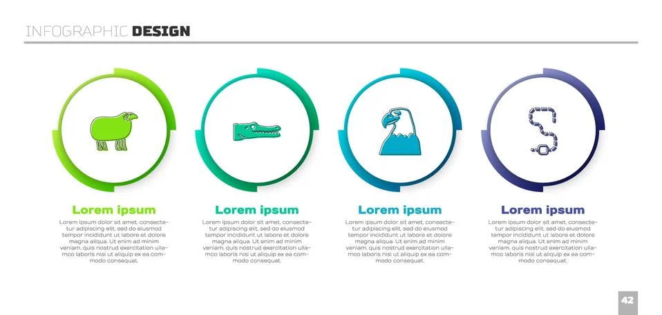 Set Sheep, Crocodile, Eagle head and Worm. Business infographic template. Vector Stock Illustration