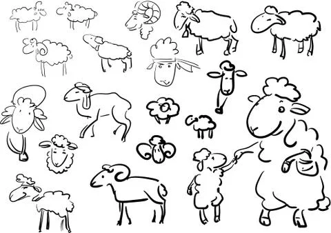 Set sheep doodle Stock Illustration