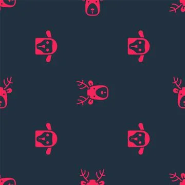 Set Sheep head and Deer with antlers on seamless pattern. Vector Stock Illustration