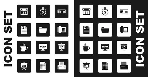 Set Shelf with books, Document folder, Resume, Calendar, Telephone, Time is Illustrazione stock