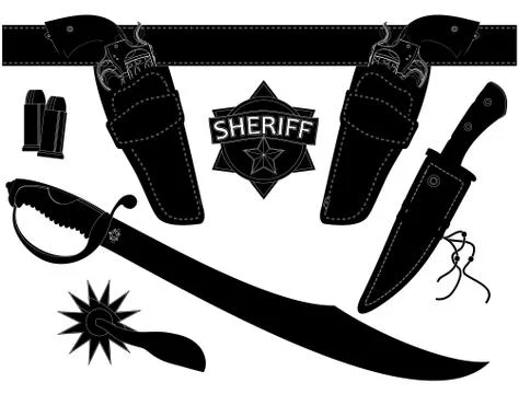 Set of sheriff's weapons and accessories Stock Illustration