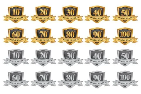 Set shield 3D Illustrated design for business Anniversary Stock Illustration