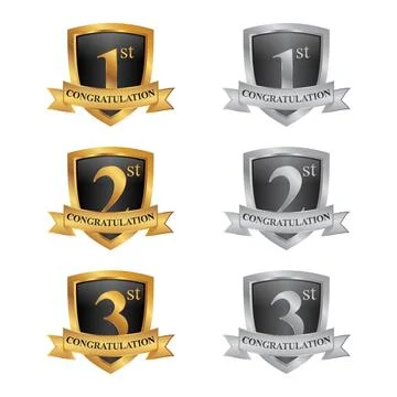 Set shield 3D Illustrated design congratulation for the winner element design Stock Illustration