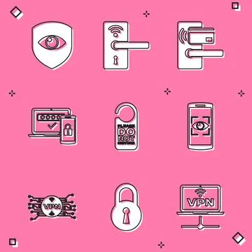 Set Shield and eye, Digital door lock with wireless, , Two steps authentication Stock Illustration