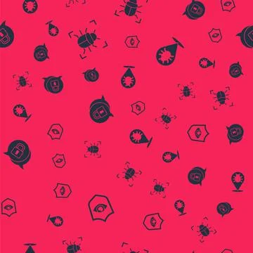 Set Shield and eye, System bug, Cyber security and on seamless pattern. Vector 스톡 일러스트