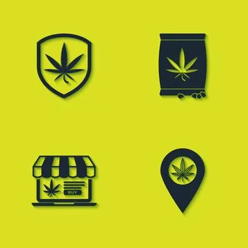 Set Shield and marijuana, Location, Online buying and Marijuana or cannabis s Stock Illustration