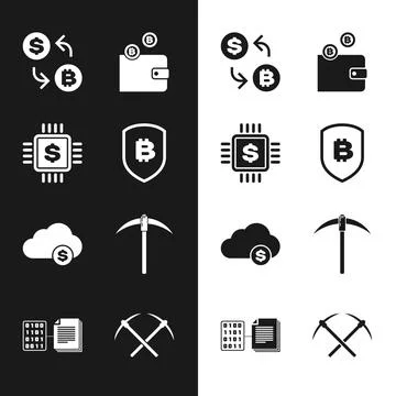 Set Shield with bitcoin, Processor chip dollar, Cryptocurrency exchange, wallet Stockillustratie