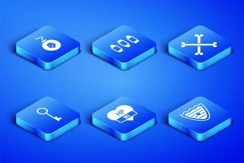 Set Shield, Bomb ready to explode, Video game bar, Old key, Bullet and Crosse 스톡 일러스트