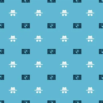 Set Shield with brick wall and Incognito mode on seamless pattern. Vector 스톡 일러스트