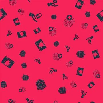 Set Shield with brick wall, Lock in hand, System bug and Cancelled fingerprint Stock Illustration