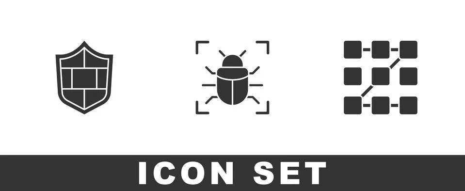 Set Shield with brick wall, System bug and Graphic password protection icon Stock-Illustration