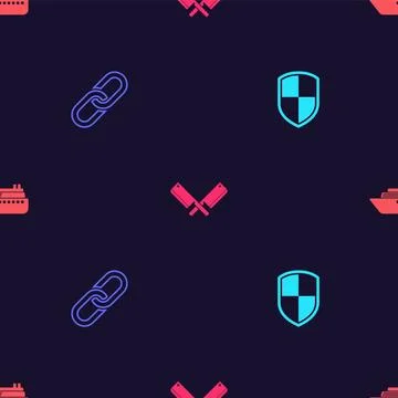 Set Shield, Chain link, Crossed meat chopper and Ship on seamless pattern イラスト素材