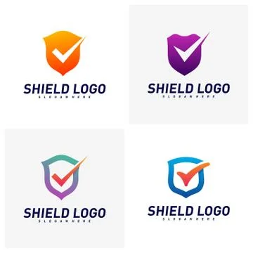 Set of Shield Check Logo Design Concept Vector. Shield quality vector illustr Illustrazione stock