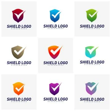 Set of Shield Check Logo Design Concept Vector. Shield quality vector illustr 스톡 일러스트