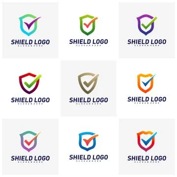 Set of Shield Check Logo Design Concept Vector. Shield quality vector illustr 스톡 일러스트